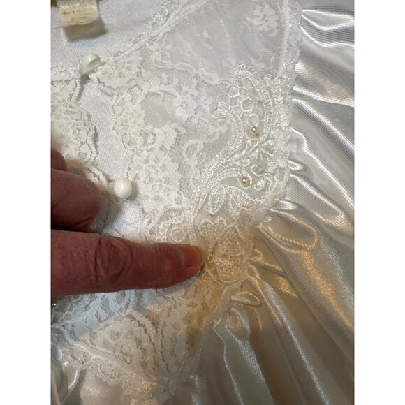 Vintage Cachet Modest Bridal Nightgown Satin & Lace Petite Medium Sears White - Picture 4 of 11